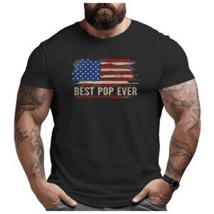 Gildan American Flag Best Pop Ever Tshirt Mens Medium Gray Cotton Patriotic